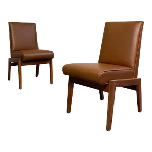 Mid 20th Century Mid-Century Modern Walnut Naugahyde Chairs - A Pair