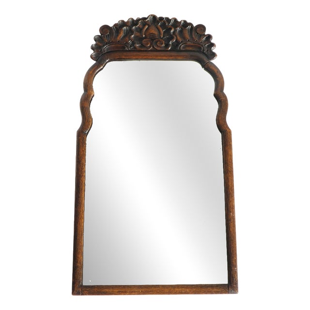 Antique Farmhouse Dutch Walnut Scalloped Wall Mirror, 1800s For Sale