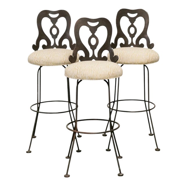 Late 20th Century Corsican Cast Iron Heirloom Barstools- Set of 3 For Sale