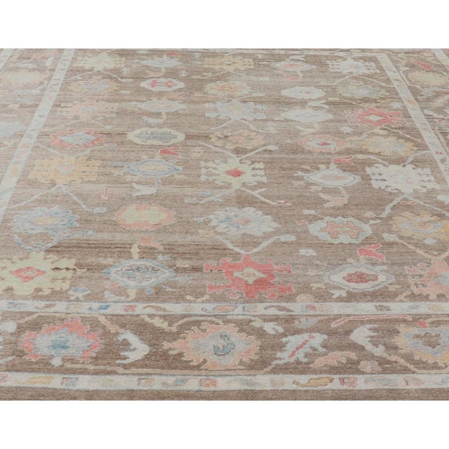 Turkish Oushak Rug With All-Over Floral Design on a Light Brown Field For Sale In Atlanta - Image 6 of 12