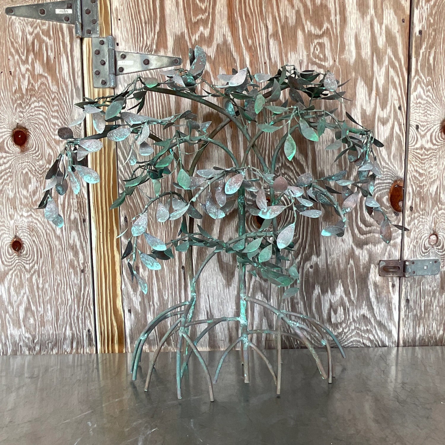 Vintage Boho Patinated Metal Mangrove Wall Sculpture - Detail view