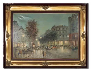 Unknown, Night in Paris, Oil on Canvas, Mid-20th Century, Framed