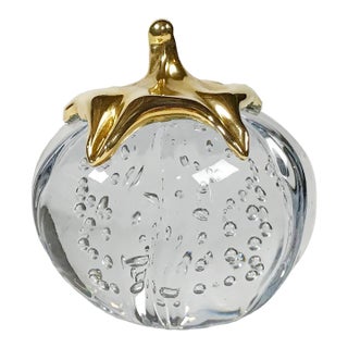 Glass and Brass Pumpkin Paper Weight For Sale