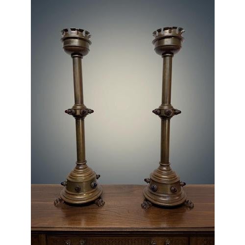 Antique Brass Altar Candelabras, 1800s, Set of 2 For Sale - Image 5 of 5