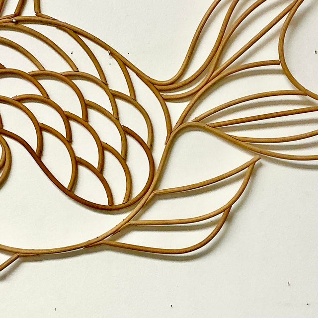 Tan 1970s Vintage Boho Chic Coastal Rattan Wicker Fish Sculptural Wall Object For Sale - Image 8 of 9