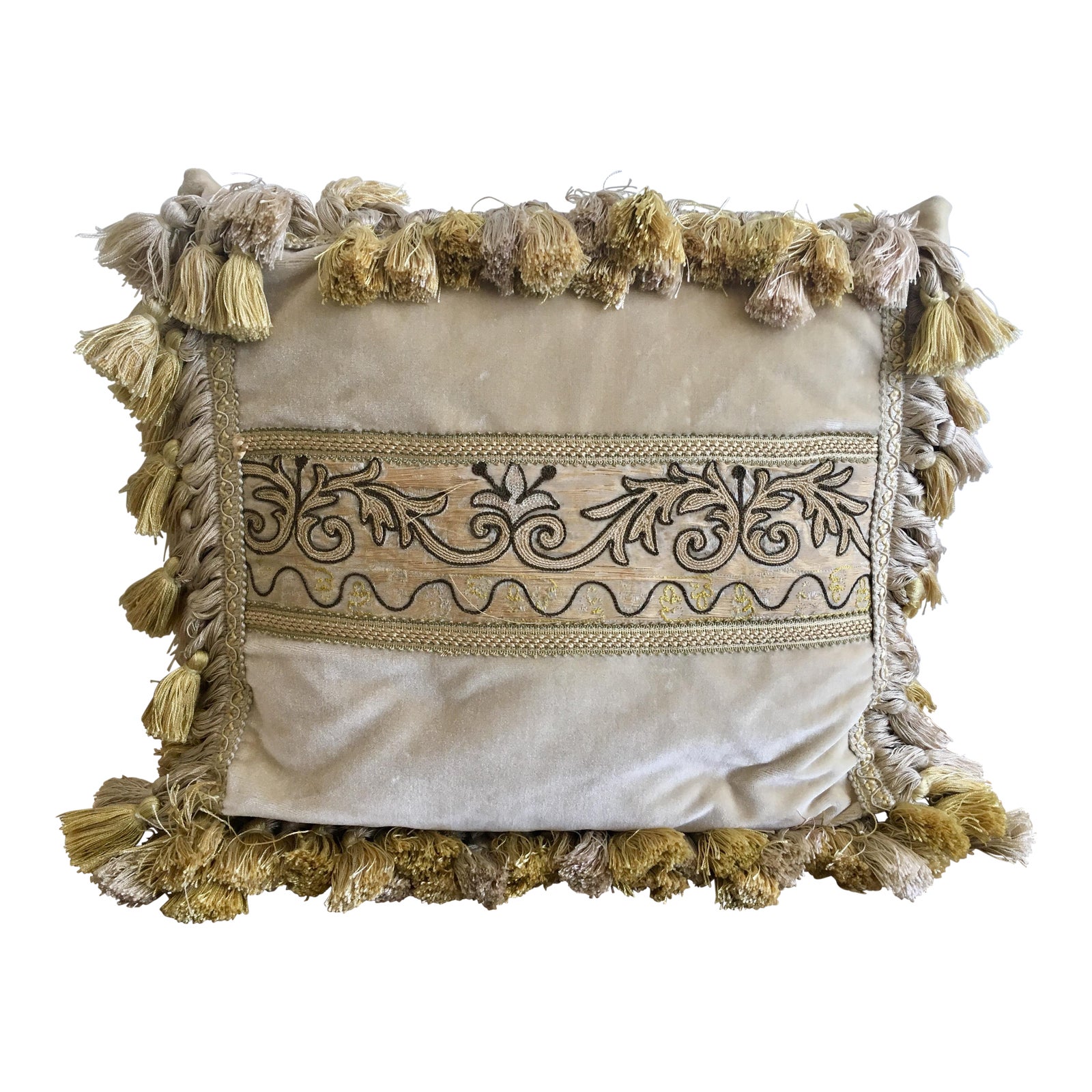 Vintage Velvet Pillow With Vintage Vestment Panel & Silk Tassels Chairish