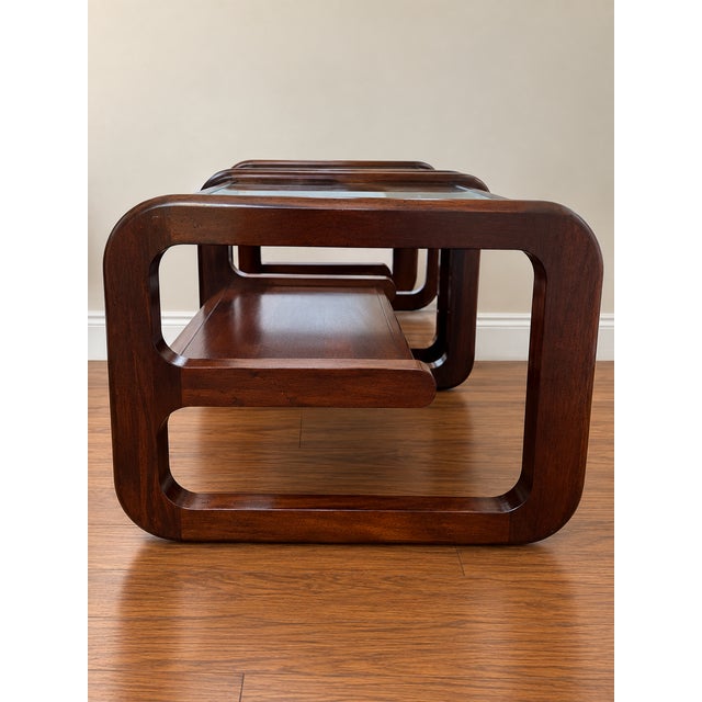 Mersman 1970s Postmodern Walnut Waterfall Tables Attributed to Lou Hodges for Mersm For Sale - Image 4 of 5