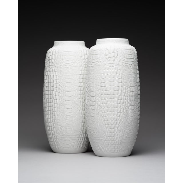 Op-Art Bisque Porcelain Vases with Crocodile Reptile Relief by Manfred Frey for AK Kaiser, 1960s, Set of 2 For Sale - Image 4 of 18