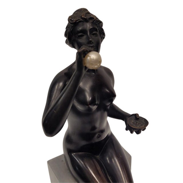 1920s German Artist, Art Nouveau Woman Blowing Bubbles, Bronze and Marble, 1920s For Sale - Image 5 of 18