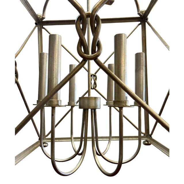 Metal Large Open Framed Cage-Style Six-Light Pendant Chandelier For Sale - Image 7 of 10