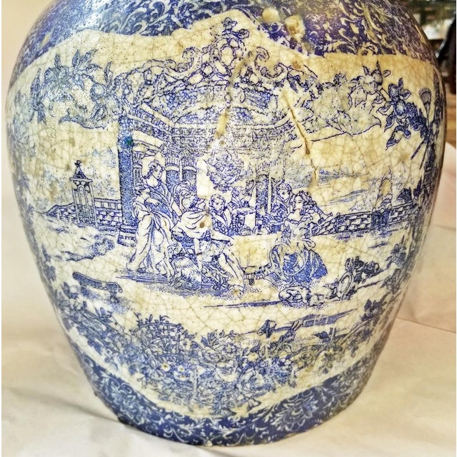 Turkish 1950s Turkish Glazed Terracotta Blue and White Urn For Sale - Image 3 of 6