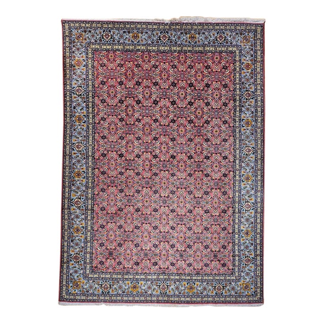 Vintage Persian Tabriz Rug, Hand-Knotted Wool, Allover Herati Pattern, Plum & Blue, 7x10 For Sale