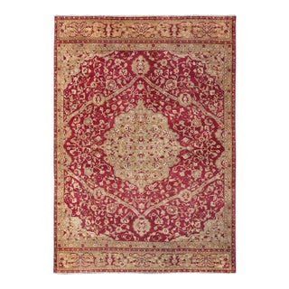 Large Antique Agra Carpet With Floral Design in Tones of Red and Taupe For Sale