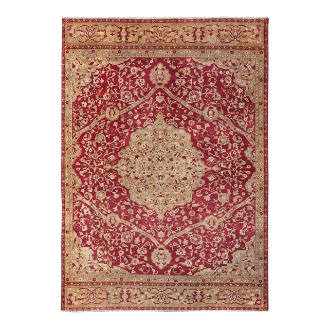 Large Antique Agra Carpet With Floral Design in Tones of Red and Taupe For Sale