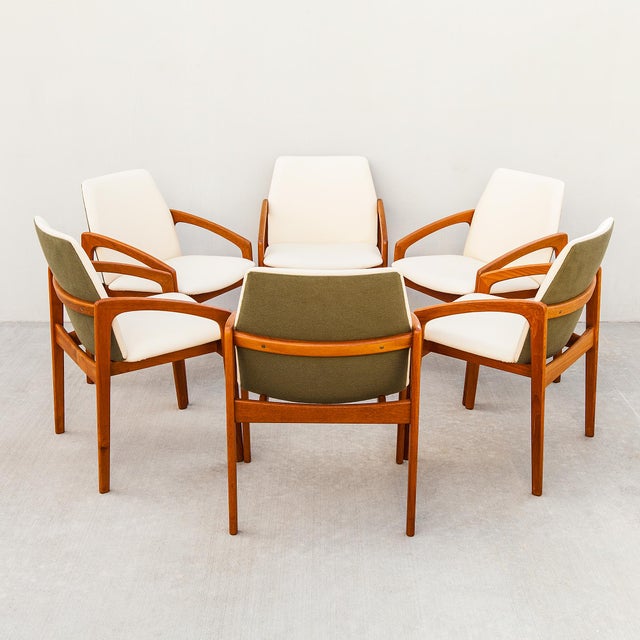 Vintage Scandinavian mid century modern dining chairs by Henning Kjaernulf, made in Denmark by Korup Stolefabrik c. 1970s....