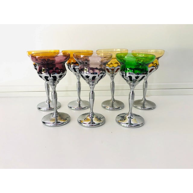 Metal 1940s Art Deco Farberware Morgantown Chrome Wine Cordial Cocktail Glasses - Set of 7 For Sale - Image 7 of 7