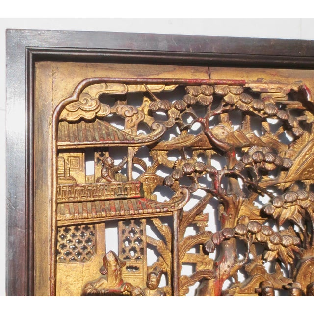 Late 19th Century Antique Chinese Wood Carved Scenic Panel For Sale - Image 5 of 8