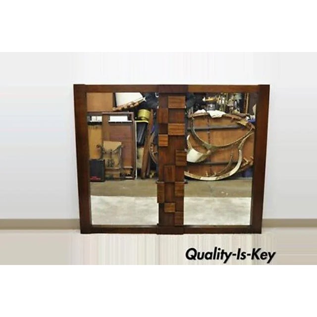 Lane Mid Century Modern Brutalist Cubist Block Rectangular Wood Frame 52" Mirror For Sale - Image 13 of 13