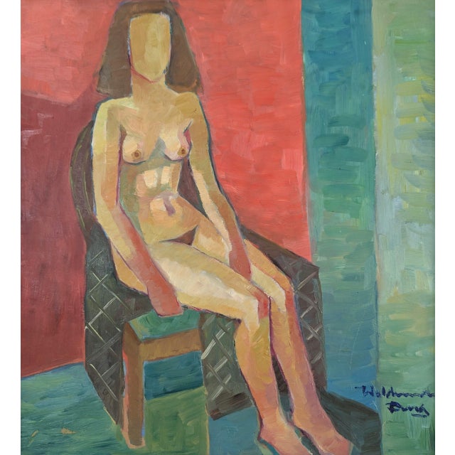 Mid-Century Modern "Nude on Chair" Vintage Figurative Oil Painting, Framed For Sale - Image 9 of 11