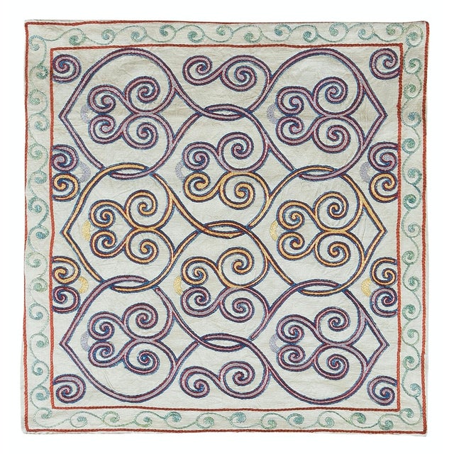 19"x20" Hand-Made 100% Silk Suzani Cushion Cover, Uzbek Embroidered Lace Pillow For Sale
