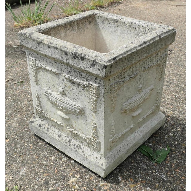 Large Square Garden Planter This is a good piece it is set on a chunky plinth and decorated with a Georgian urn in a...
