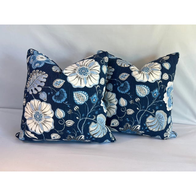 Early 21st Century Floral Linen Pillows- a Pair For Sale - Image 4 of 4