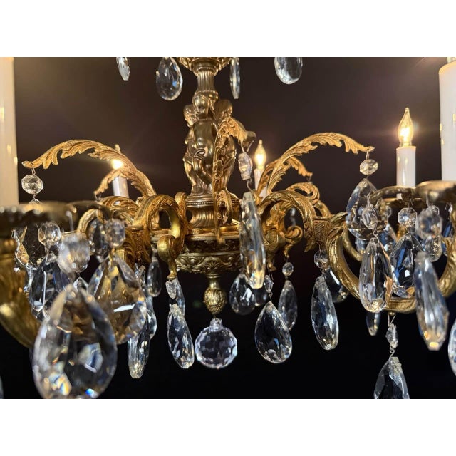 Mid-Century Modern Vintage Spanish Brass Chandelier Featuring Cherubs For Sale - Image 3 of 9