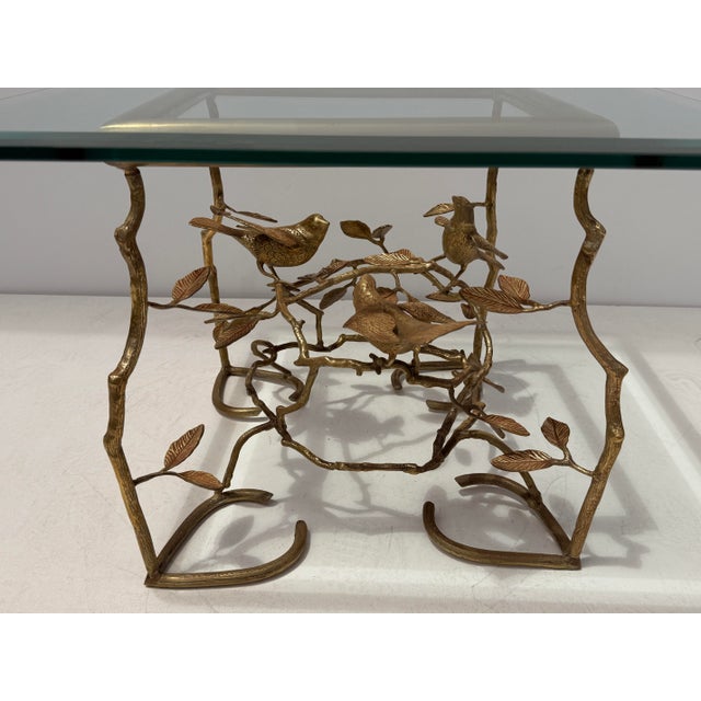 1970s Brass Coffee / Side Table With Birds and Branches For Sale In Los Angeles - Image 6 of 12