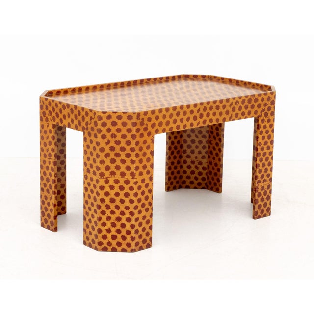 Wood Modern Red and Yellow Patterned Side Table For Sale - Image 7 of 7