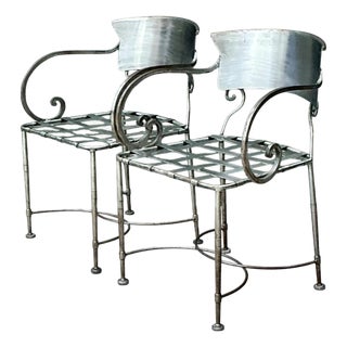 Vintage Metal Scroll Armchairs - Pair For Sale