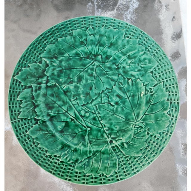 Minton Antique 19th Century Minton Majolica Green Leaf Basketweave Plates - Set of 4 For Sale - Image 4 of 16