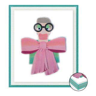 Iris with Big Pink Bow by Melvin G in Turquoise Acrylic Shadow Box, Small Art Print For Sale