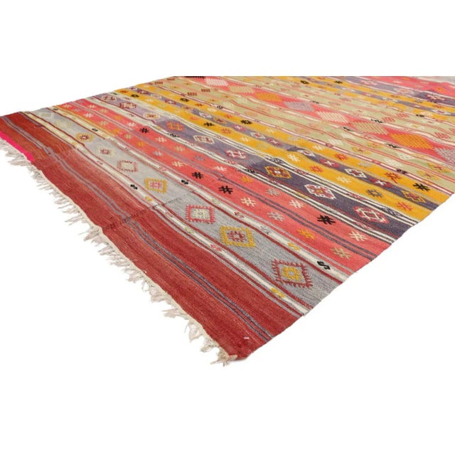 , vintage Turkish Kilim rug with tribal style boho chic flat-weave Kilim rug. This colorful handwoven wool vintage Turkish...