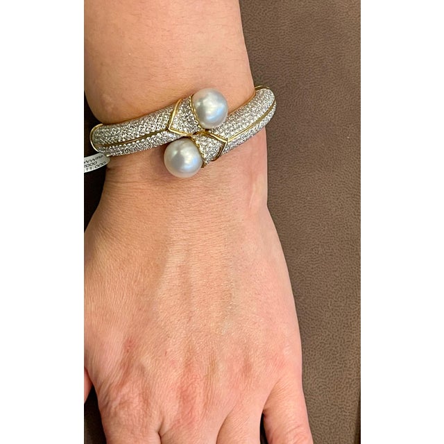 South Sea Pearl and 8 Carat Diamond Bangle in 18 Karat Yellow Gold Estate For Sale - Image 14 of 18