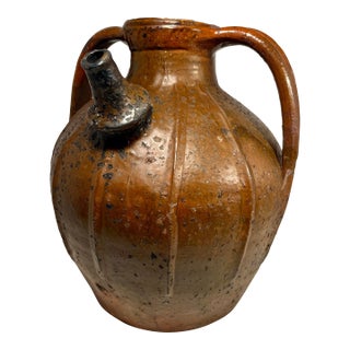 19th Century Antique French Orange Glaze Terracotta Pottery Mélard Walnut Oil Jug For Sale