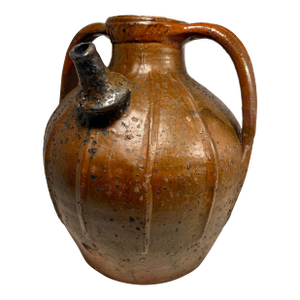 19th Century Antique French Orange Glaze Terracotta Pottery Mélard Walnut Oil Jug