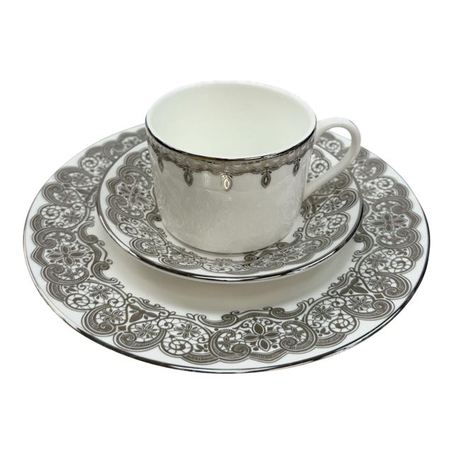 Lismore Lace Platinum Accent, Teacup, & Saucer by Waterford For Sale