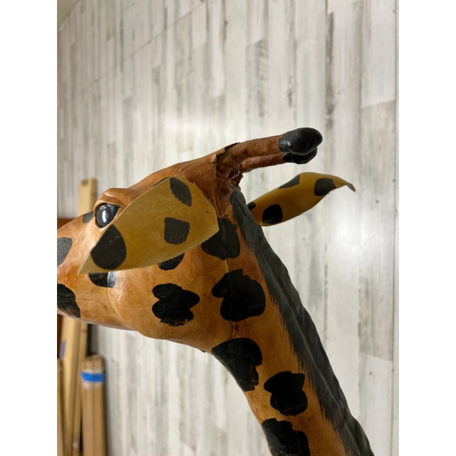 Metal Large Leather Wrapped Hand Painted Giraffe Sculpture For Sale - Image 7 of 12