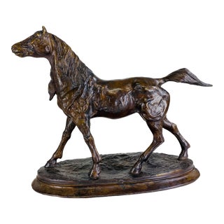 Mid-Century Vintage Large Bronze Racing Horse Sculpture For Sale