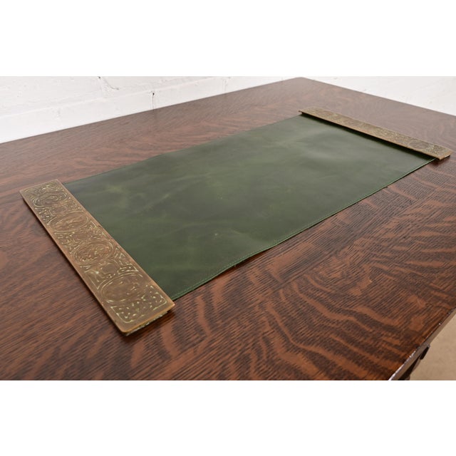 Art Deco Tiffany Studios New York Zodiac Bronze Blotter Ends With Leather Desk Blotter For Sale - Image 3 of 12