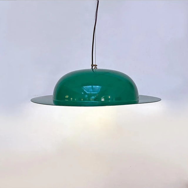 Mid-Century Modern Italian Hat-Shaped Green Metal Chandelier, 1970s For Sale - Image 6 of 16