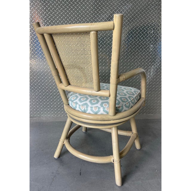 Vintage Organic Modern Rattan Swivel Dining Chairs With Arms and Cane Backs – Set of 6 For Sale - Image 10 of 17