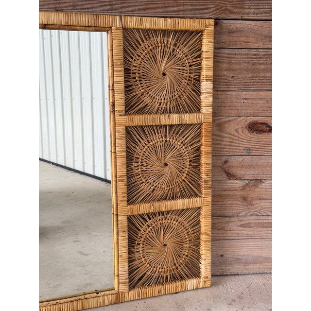 Camel Monumental Vintage Boho Coastal Buri Rattan Sunburst Wall Mirror For Sale - Image 8 of 12