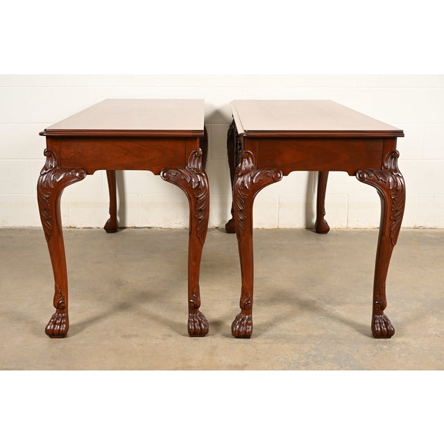 Baker Furniture Georgian Carved Mahogany Consoles or Sofa Tables, Newly Refinished For Sale - Image 11 of 15