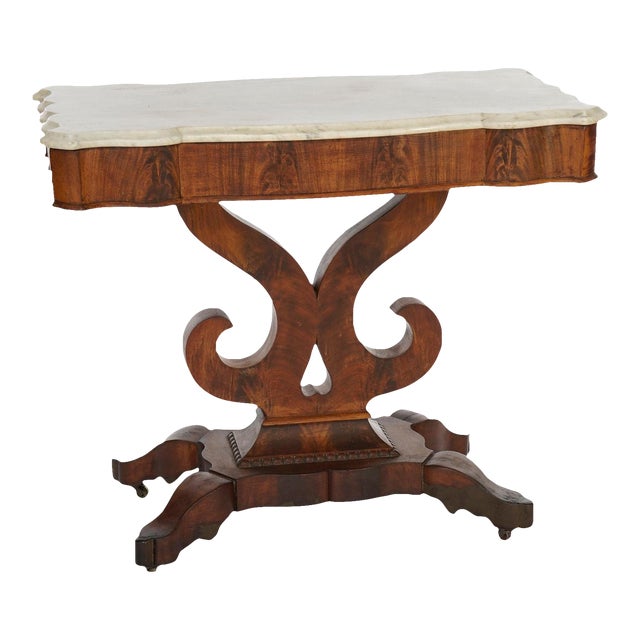 Antique Classical American Empire Mahogany & Marble Console Table, 1840 For Sale