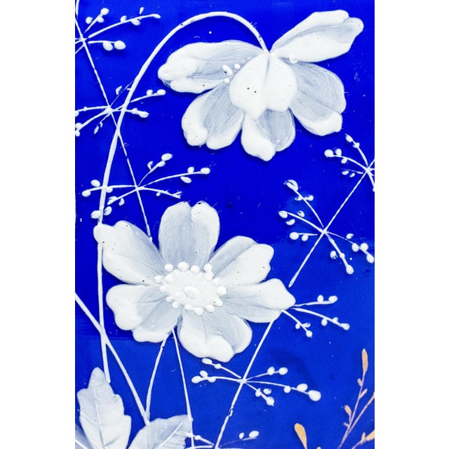 Striking Cobalt Blue and Hand Painted White Dragon Fly Flower Design Antique Victorian Decorative Vase For Sale In New York - Image 6 of 17