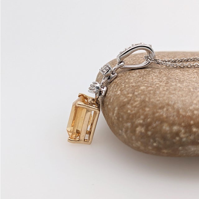 Orange 1.2Ct Citrine Pendant With Earth Mined Diamonds in Solid 14k Dual Gold, 8x6mm For Sale - Image 8 of 10