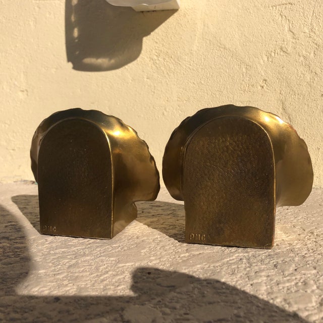 Hollywood Regency Mid 20th Century Brass Seashell Bookends - a Pair For Sale - Image 3 of 9