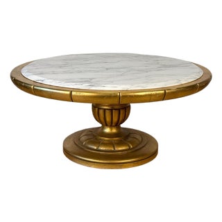 Vintage Hollywood Regency Gold Gilt & Marble Rotating Cocktail Coffee Table For Sale