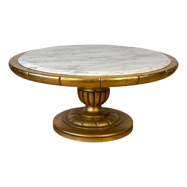 Vintage Hollywood Regency Gold Gilt & Marble Rotating Cocktail Coffee Table For Sale